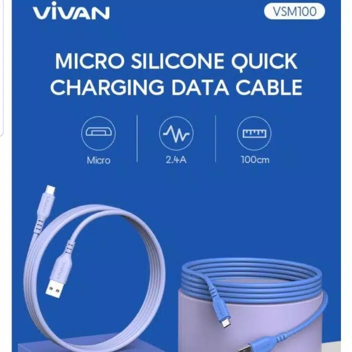 Kabel Data Vivan VSM100 Data Cable Micro USB For Android 2.4A Silicone