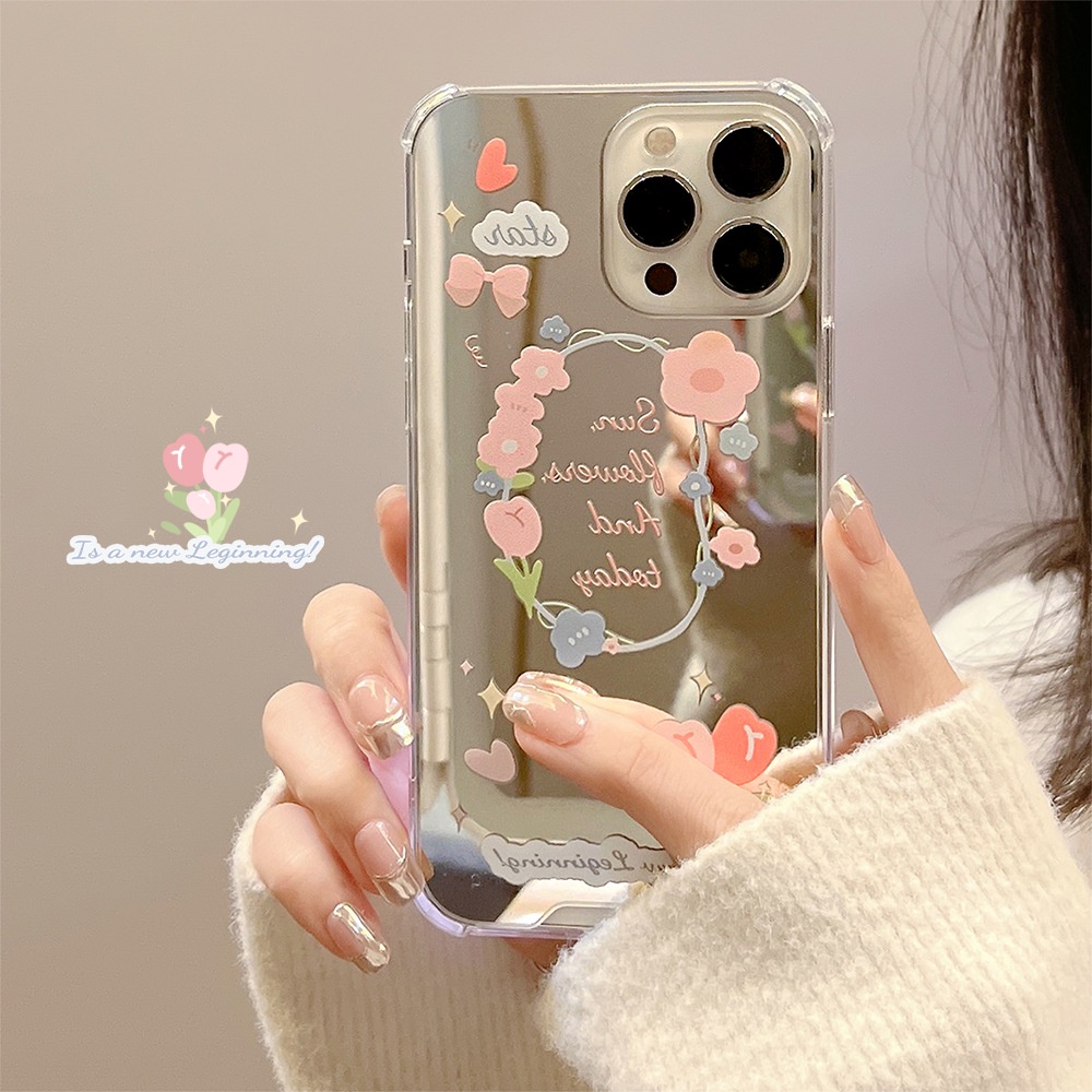 IPHONE Tulip Shockproof Phone Cover Wanita Make Up Mirror Pelindung Case Untuk Iphone7 8 PLUS X XR XS 11 12 13 14 MINI PRO MAX SE 2020