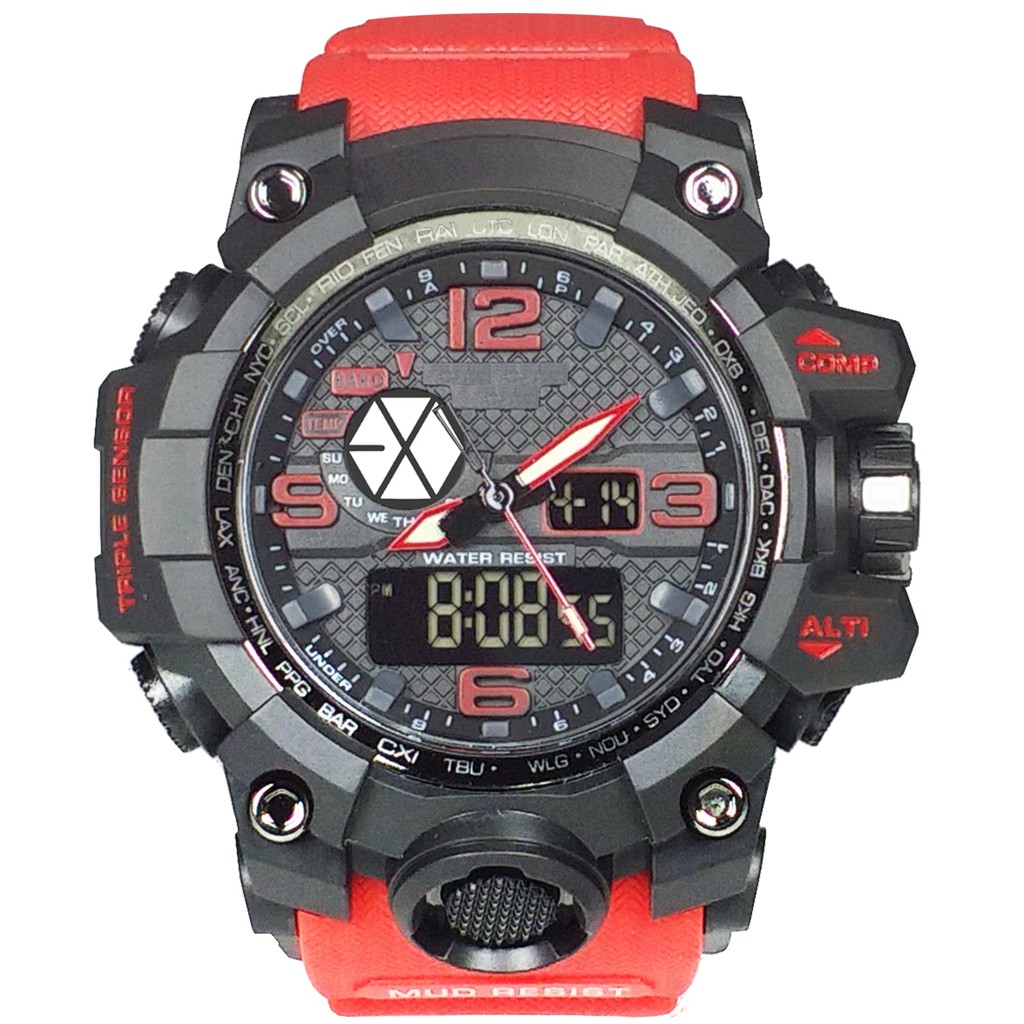 (Istimewa Bossque) Jam Kpop LOGO EXO Double Time Tali Merah (Exclusive)
