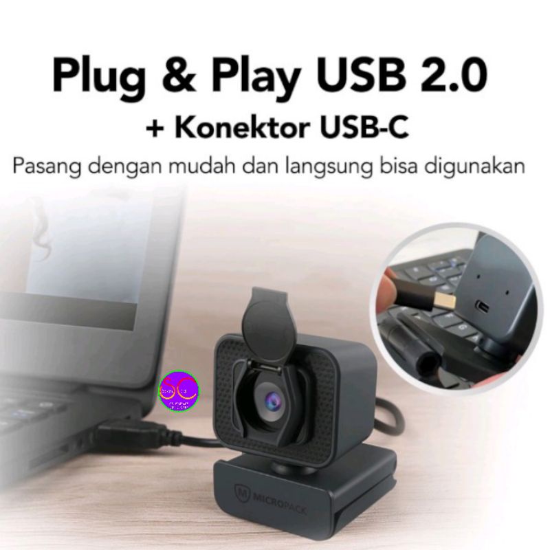 Webcam Full HD 1080P USB C Connector with Microphone MICROPACK (MWB-15)