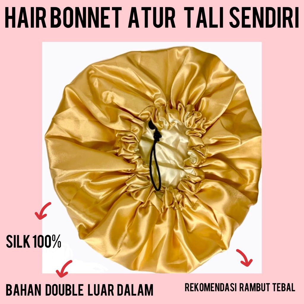 HAIR BONNET SILK ATUR TALI SENDIRI by SV - SUTRA SILK satin bonnet - hair bonnet berkualitas High