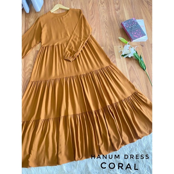 Hanum dress premium / dress polos / dress busui / gamis busui / dress rayon twill / dress hitam polos / BISACOD-CORAL