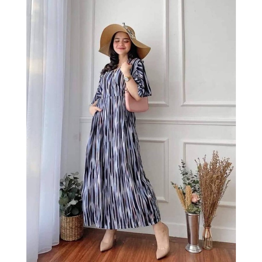 Dress Karen - Dress Rayon Premium Home Dress Import Busui Fashion Korean Style Midi Dress Kekinian