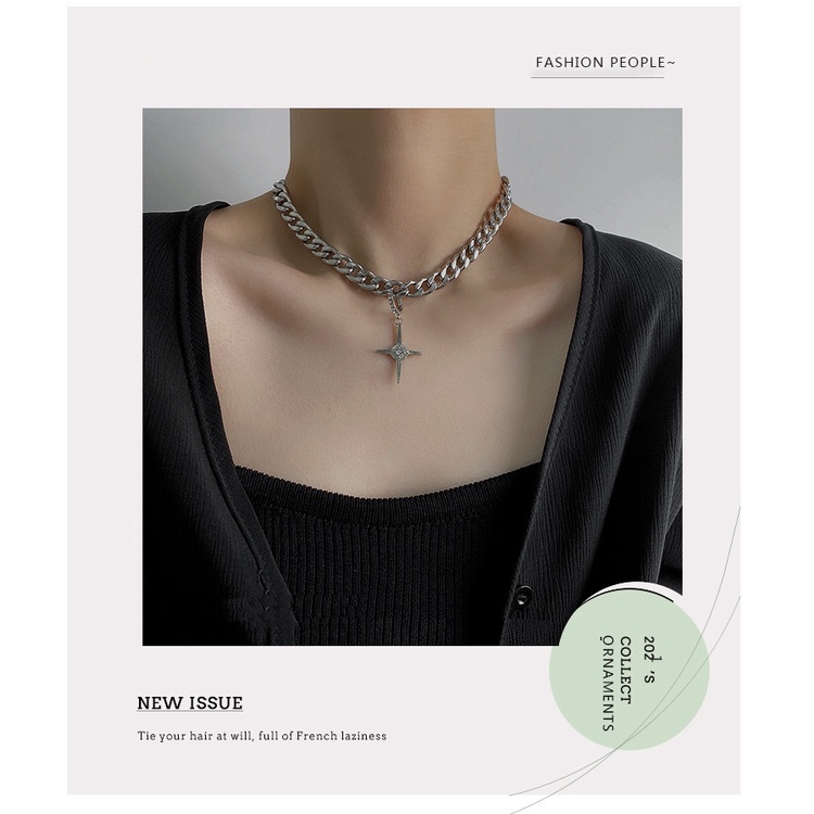 Jepang dan Korea gaya retro sweet cool diamond cross liontin kalung ins gaya hip hop niche desain ka