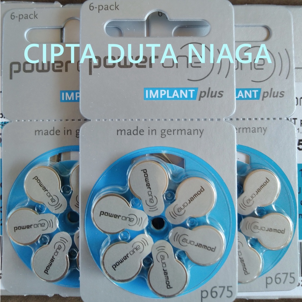 Baterai Implant Powerone p 675 Power One p 675 made in germany for implants and high power Hearing Aid batteries size 675 baterai alat bantu dengar implant batteries as ideal for use in cochlear implants Batre Alat Pendengar powerone baterai ABD