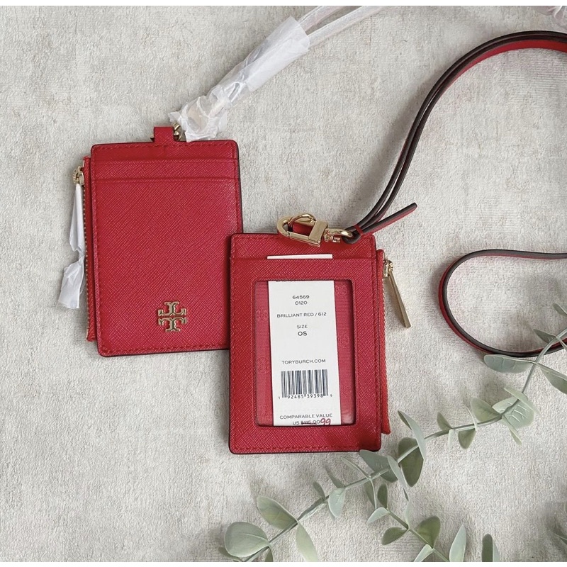 

tory burch tb lanyard id tag brilliant red