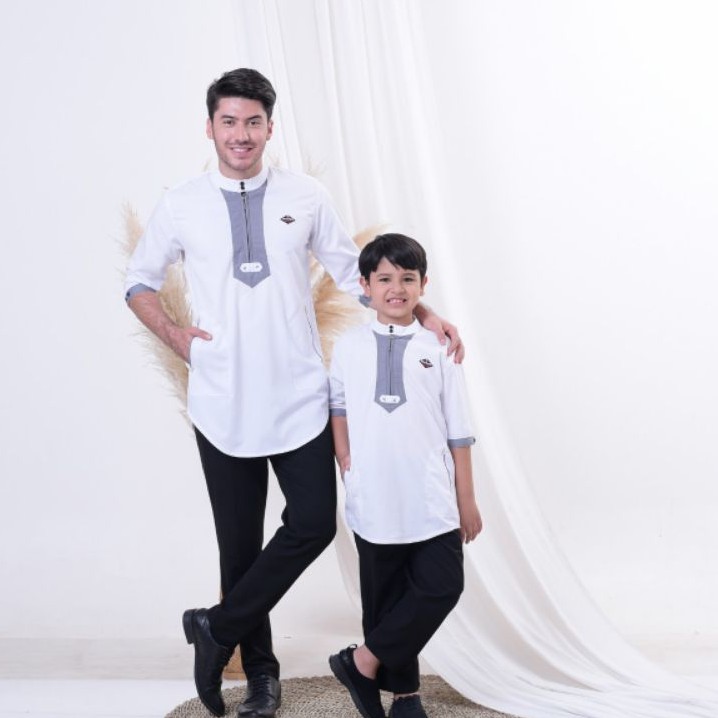 Kemeja Koko Zipper Kombinasi Baju Sunnah lengan pendek pria