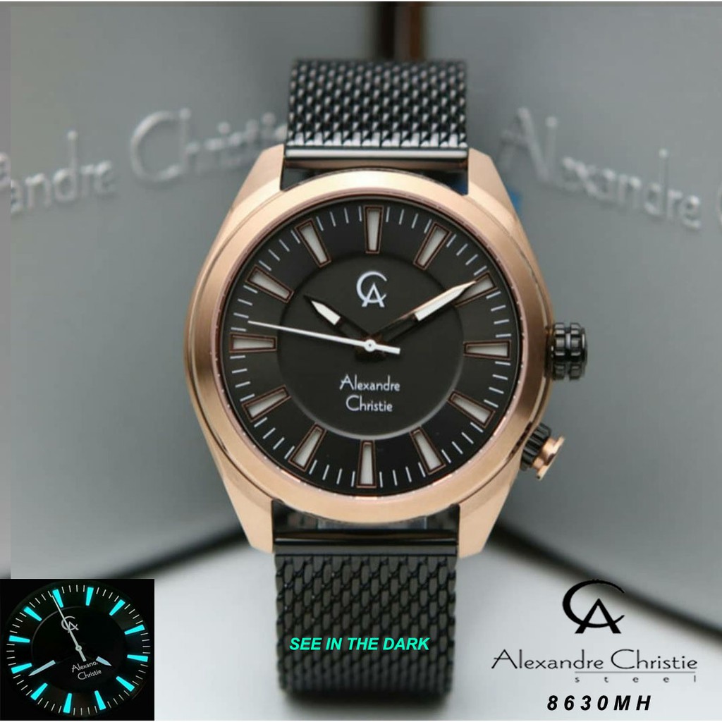 Alexandre Christie Ac 8630 Rosegold Black Jam Tangan Pria Original