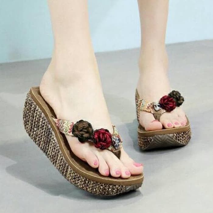 FASHION SEPATU WANITA DR48 WEDGES PITA BUNGA FASHION WANITA