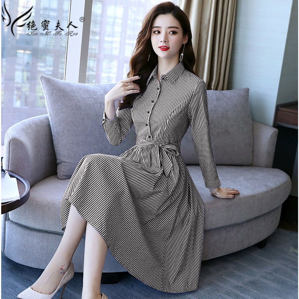 FWG - DRESS GELIA STRIPE / DRESS WANITA / LONGDRESS / BAJU DRES WANITA KOREA / DRESS SALUR