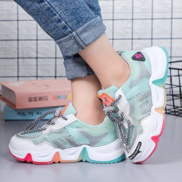 Qeede_Store RAINBOW Sepatu Casual Sneaker Non LED Korea Style Fashion Anak Size 26-37