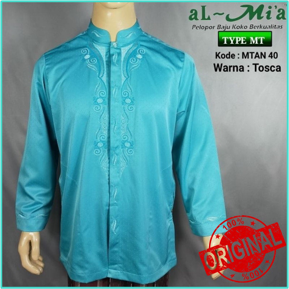 Baju Koko Al Mia Pria Dewasa Lengan Panjang Warna Tosca atasan fashion Muslim AL~MIA MT ORIGINAL