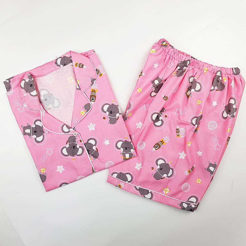 Setelan Piyama Dewasa Celana Pendek Lengan Pendek Hotpant All Size-HPL KOALA SPACE PINK