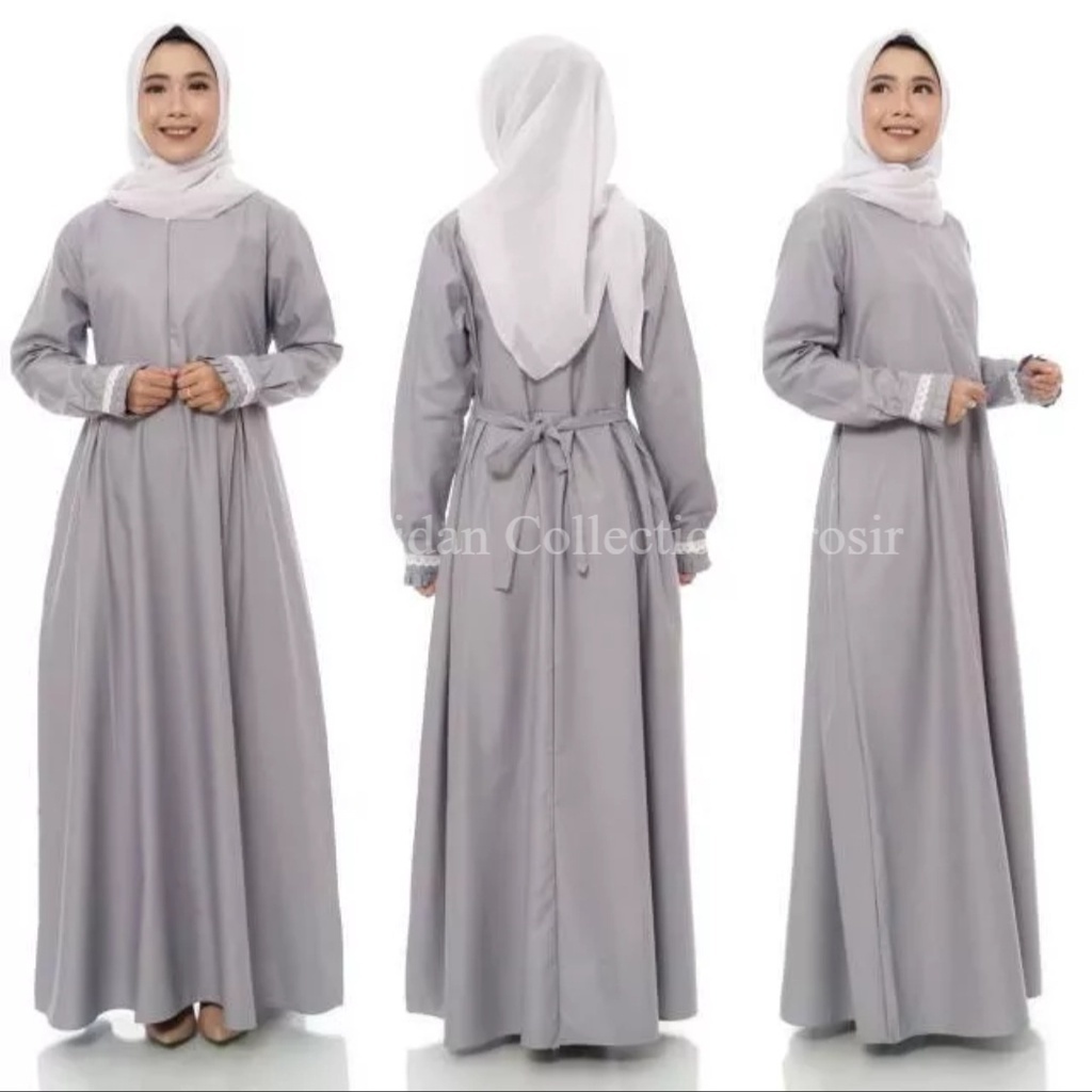 Gamis Polos Toyobo Fodu Premium Motif Bordir Renda Kekinian Murah