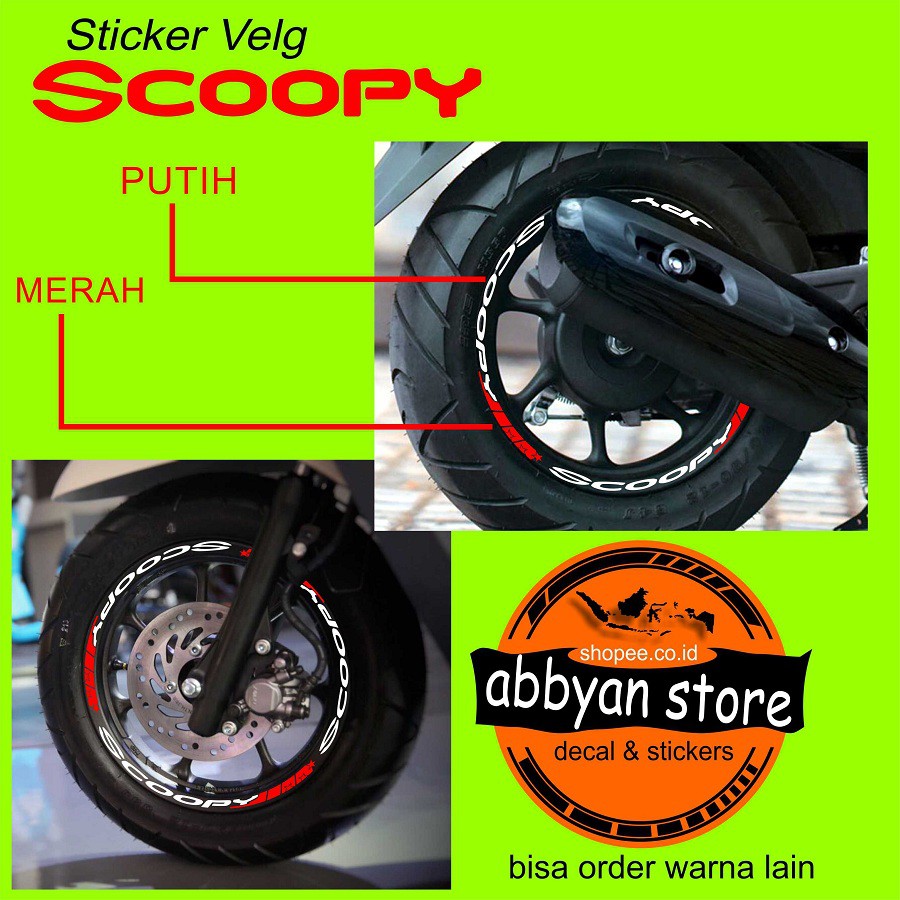 Stiker Velg Sticker Motor Decal Velk Honda Scoopy merah Ring 12 bahan cutting