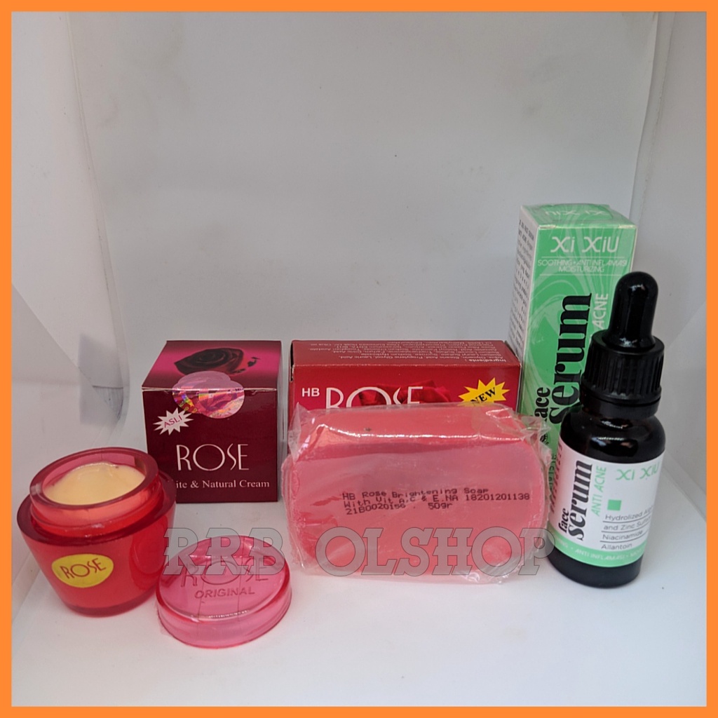 PROMO Paket 3 IN 1 CREAM ROSE ORIGINAL - Sabun HB Rose Brightening Soap With vitamin A, C & E Origin