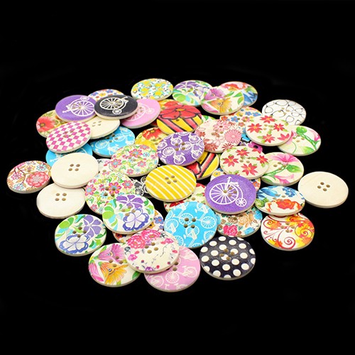 25pcs Kancing Kayu 4 Lubang Warna-Warni Ukuran 30mm Untuk