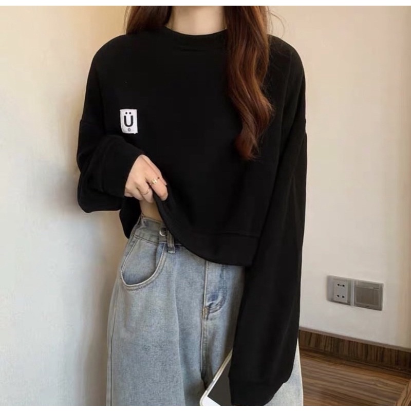 BASIC U CROPE SWEATER CREWNECK FLEECE | Switer Model Terbaru Fashion Cassual Korean Style