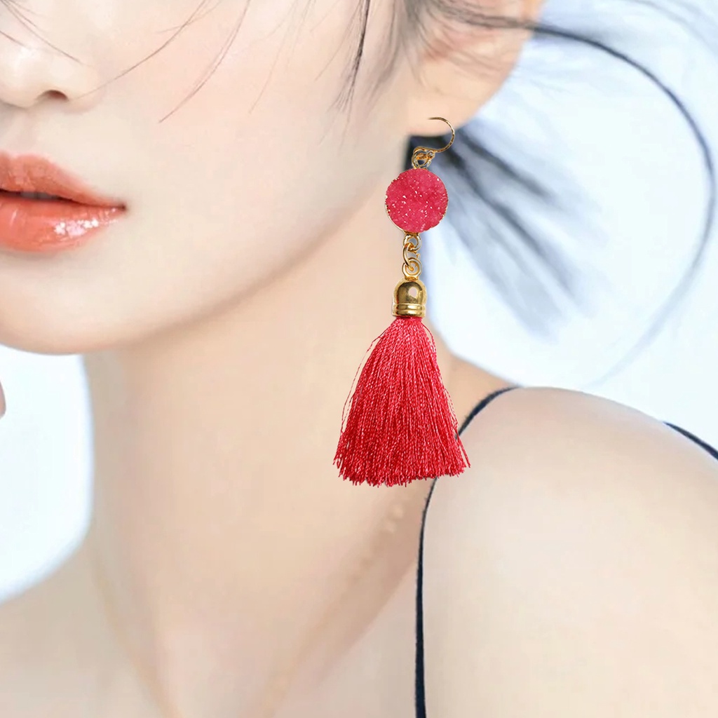 Hu Hu Hu Hu Hu Alat Bantu Pasang Kacamata♡ 1 Pasang Anting Kait Gantung Desain Rumbai Benang Katun Ringan Gaya Bohemian Untuk Wanita