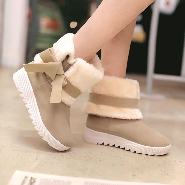 IMPORT Boots Fur Sepatu Boots Suede Bulu Winter Import Musim Lapis Bulu Hangat Lembut Dingin Pita