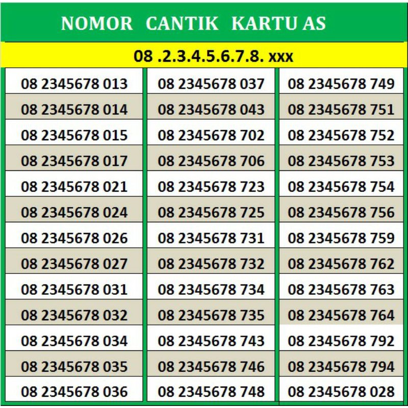 KARTU AS TELKOMSEL CANTIK ANGKA NAIK URUT 082345678, 2345678,12345678