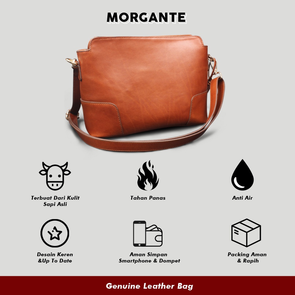 Tas Selempang Kulit Wanita Asli Tas Slempang Wanita Kulit Cewek AL02 Morgante Sling Bag Fungsional KULIT SAPI ASLI ALICE LEATHER GARANSI ORIGINAL