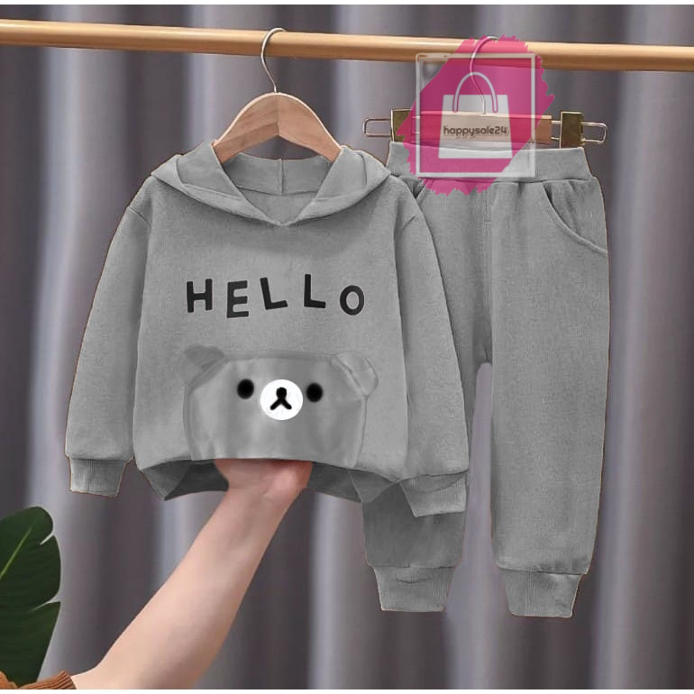 PROMO SETELAN JAKET HOODIE ANAK PEREMPUAN MOTIF HELLO 1-5 TAHUN PROMO JAKET HOODIE JAKET ANAK LAKI LAKI DAN PEREMPUAN