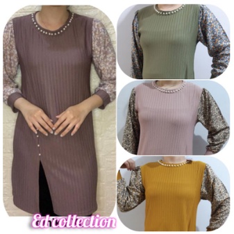 Tunik Wanita Dewasa Jumbo Atasan Tunik Bahan Knit Kombinasi Terbaru/Tunik Ria/Tunik Modis Korean/Tun