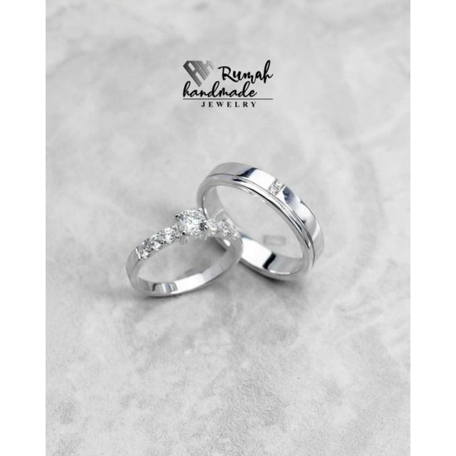 cincin couple emas putih / cincin nikah / cincin tunangan / cincin kawin perak murni / handmade