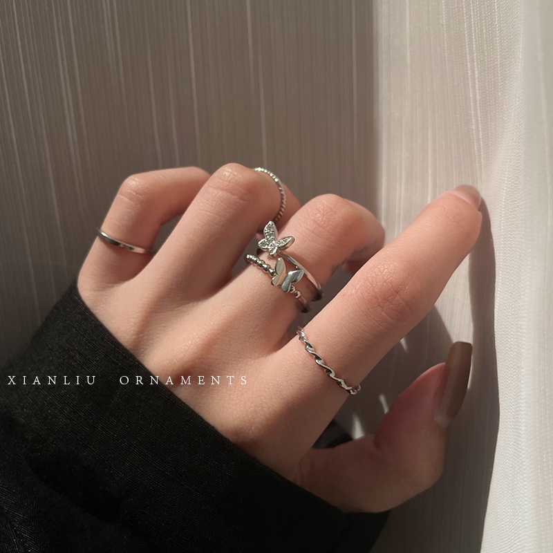 IFYOU Set Cincin Desain Hati Geometris Rongga Gaya Korea Untuk Aksesoris Perhiasan Wanita