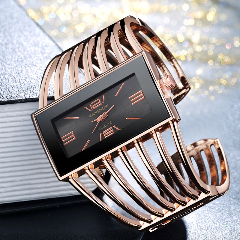 HOT PROMO Cansnow Wanita Jam Tangan Mewah Modis Mawar Emas Gelang Gelang Jam Tangan Wanita Gaun-2