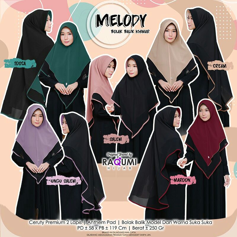 Hijab Khimar Melody Bolak Balik Original Raqumi