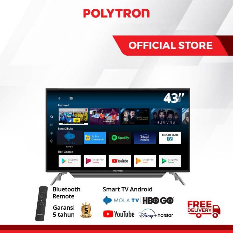 Led TV Polytron Smart TV 43AS1558 Android tv 9.0 ( Khusus Sidoarjo Surabaya Gersik Mojokerto)