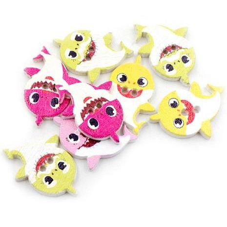 Kancing Kayu Dua Lubang - Dancing Shark Style (10pcs)