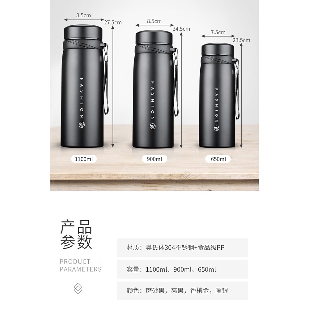 Botol Minum Thermos Vacuum Stainless Steel 800ml - Black - 7RHA9IBK