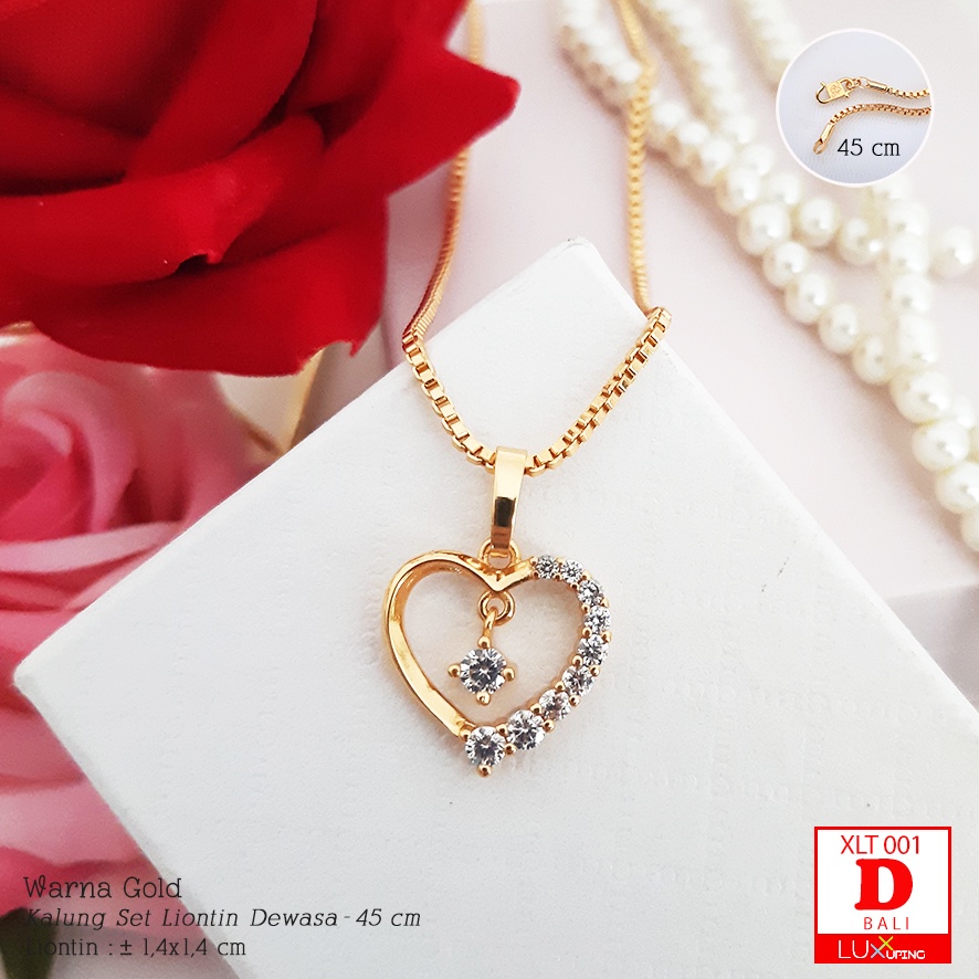 XLT 001 Kalung Itali Kotak Set Liontin Mata Zirkon Perhiasan Xuping Lapis Emas Luxx Xuping