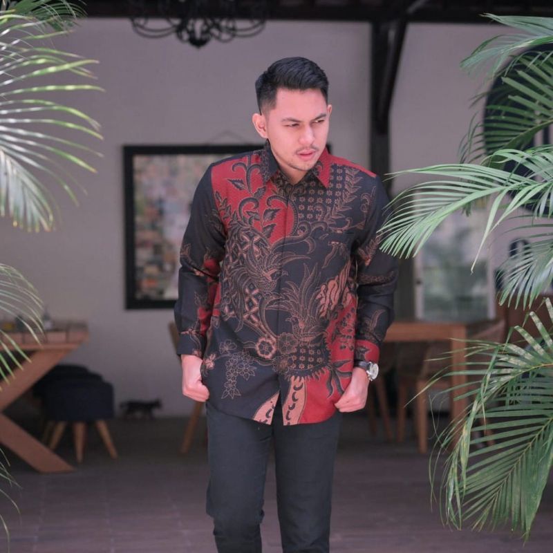 Kemeja Batik Pria SLIMFIT Katun Lapis Furing MERAK ABANG