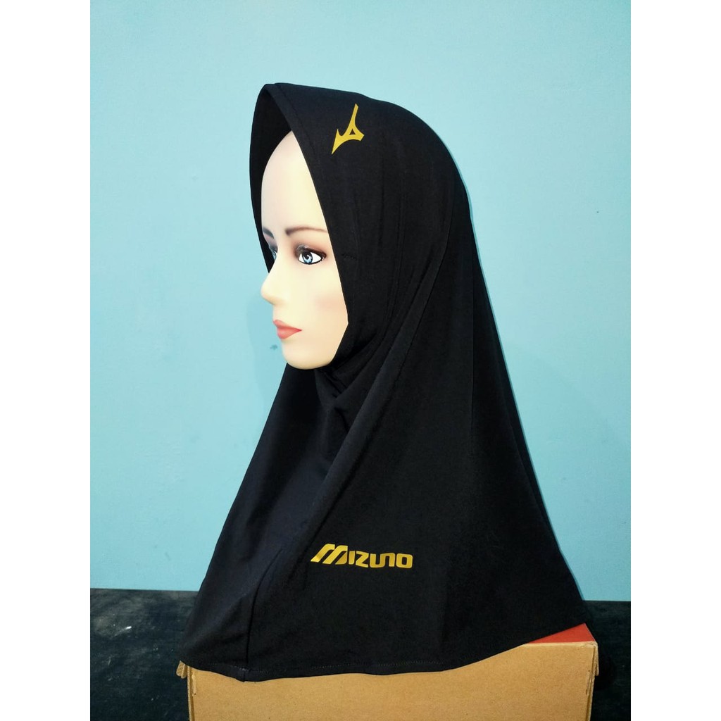 Hijab Jilbab Kerudung Instan Bergo Sport Sport y Olahraga Volly  Berlogo bahab Tebal adem nyaman-Hitam list gold