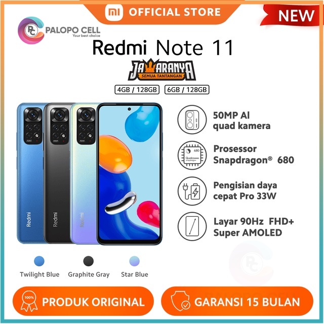xiaomi redmi note 11  6gb 128gb  snapdragon   680 50mp ai quad kamera layar amoled fhd  6 67   90hz 