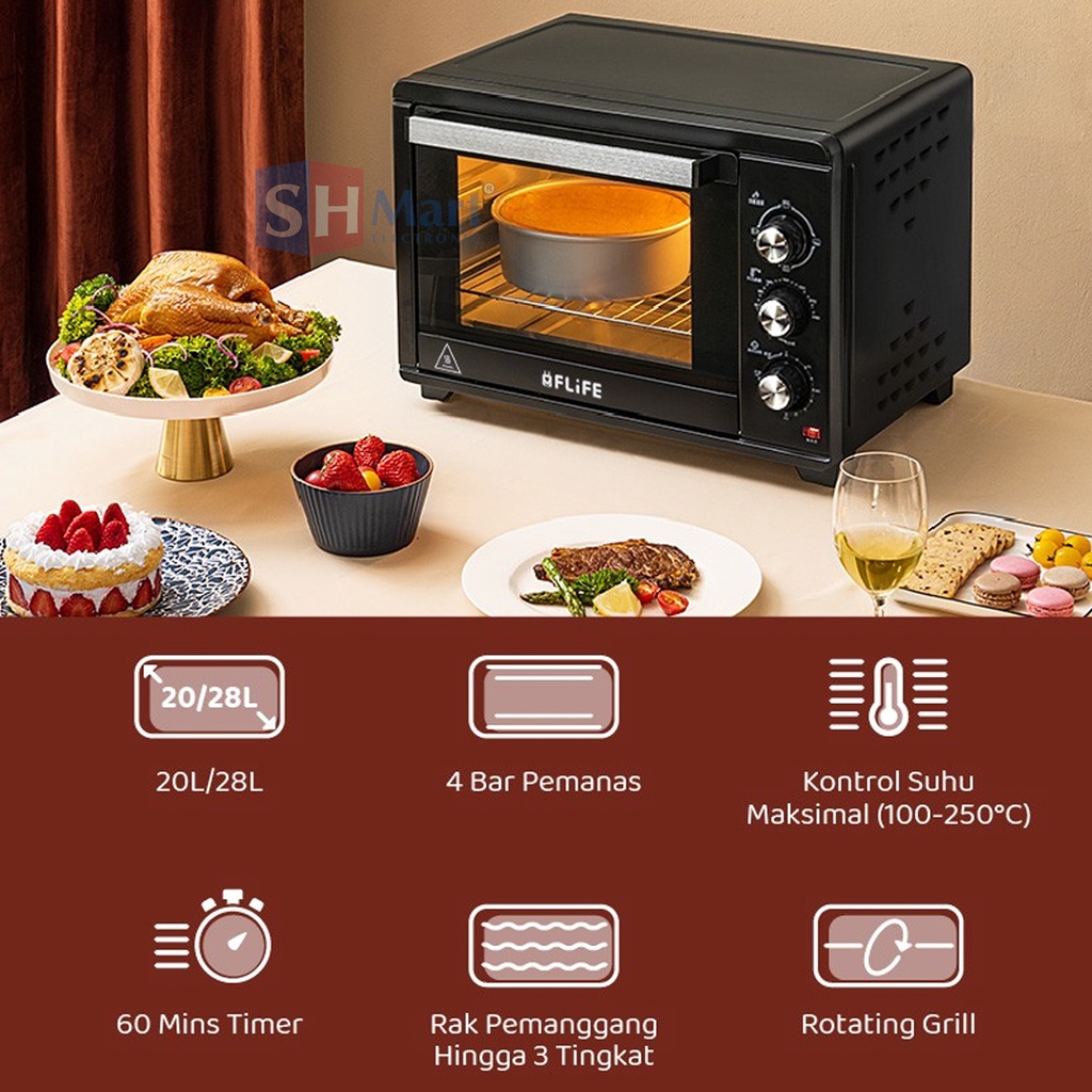 OVEN LISTRIK DIGITAL WITH AIR FRYER FLIFE KAPASITAS 20 LITER OV-20HX01P GARANSI RESMI (MEDAN)