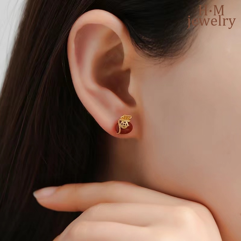 Anting Tusuk Sterling Silver 925 Dengan Batu Giok Hetian Untuk Wanita