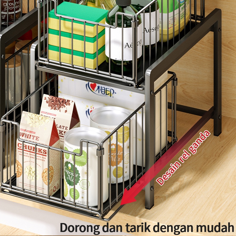 Rak Dapur Bawah Wastafel Kitchen Rack Rak Kabinet Lemari Dapur Keranjang Geser Laci Rak Tarik Rak