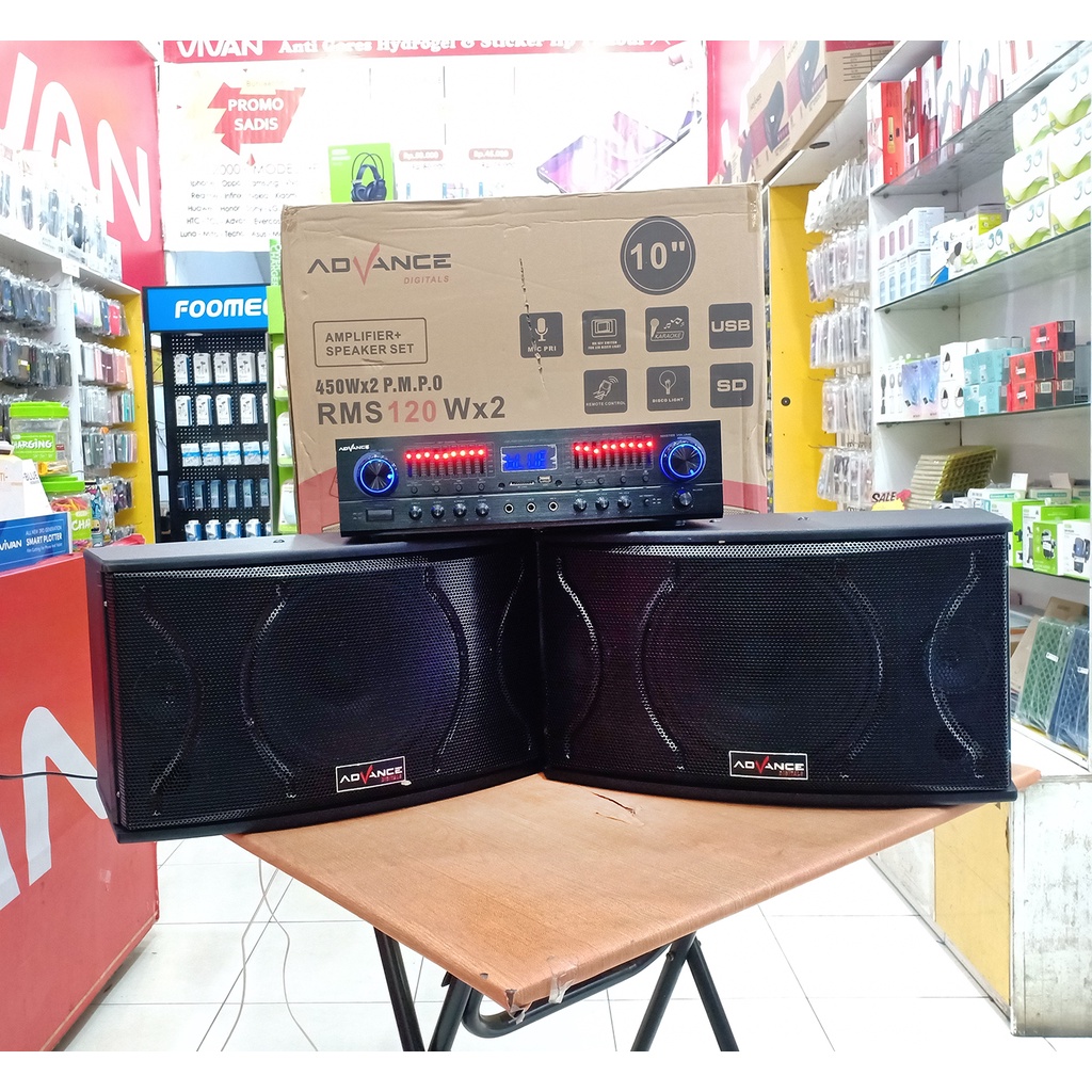 Amplifer + Speaker Advance SK-10C Dual Woofer 10 Inch + Tweeter 3 Inch Sound System Ampli Mixer Bluetooth Karaoke Speaker