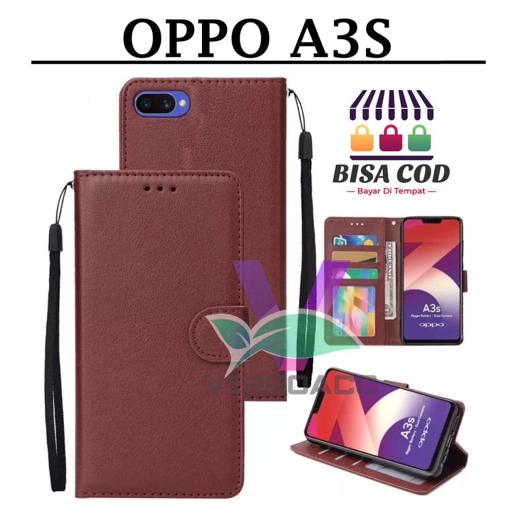 LEATHER CASE FLIP OPPO A3S-FLIP COVER KULIT SARUNG BUKU DOMPET-CASING WALLET LEATHER CASE OPPO A3S