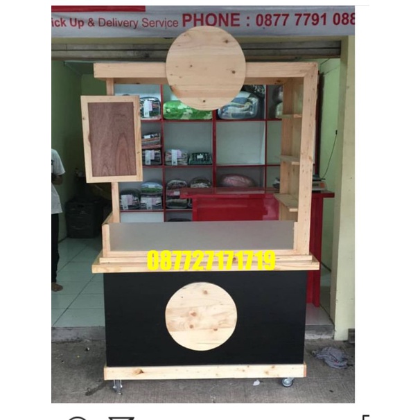 gerobak minimalis booth kayu jati belanda