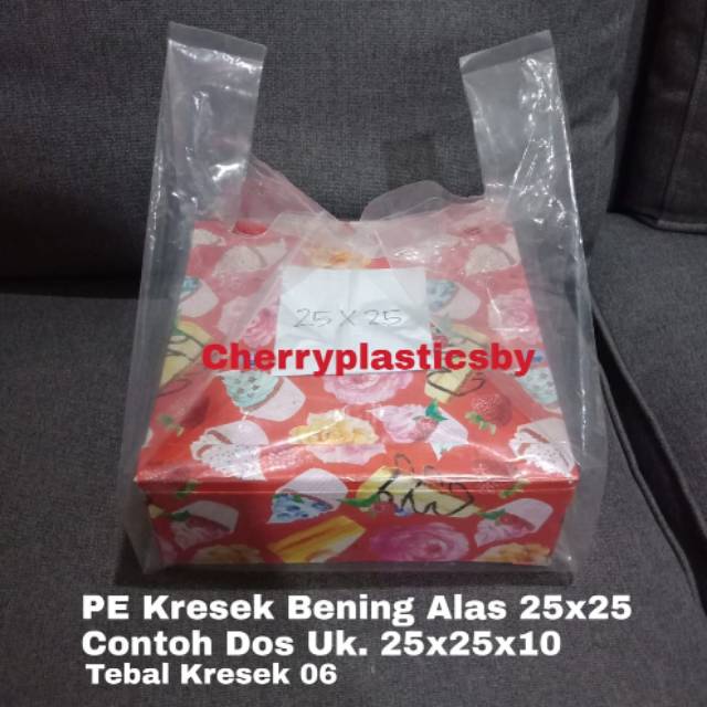 Kresek PE bening transparan alas 25x25 Tinggi 55cm