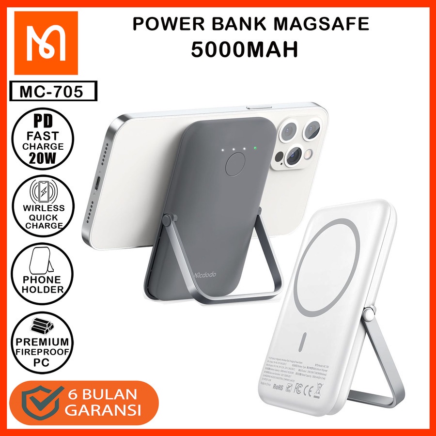 MCDODO MC-7051 Powerbank Magnetic Wireless Magsafe 5.000 mAh With Holder - Garansi Resmi 6 Bulan