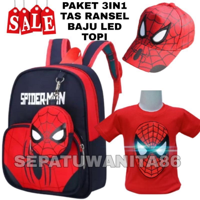 PDF PROMO Paket 3in1 Tas Ransel Baju Kaos Anak LED Bisa nyala Dan Topi Anak Bordir Tas Sekolah Anak