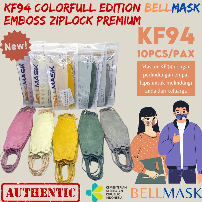MASKER KF94 BELLMASK EMBOSS WARNA WARNI isi 10pcs / pax Ziplock