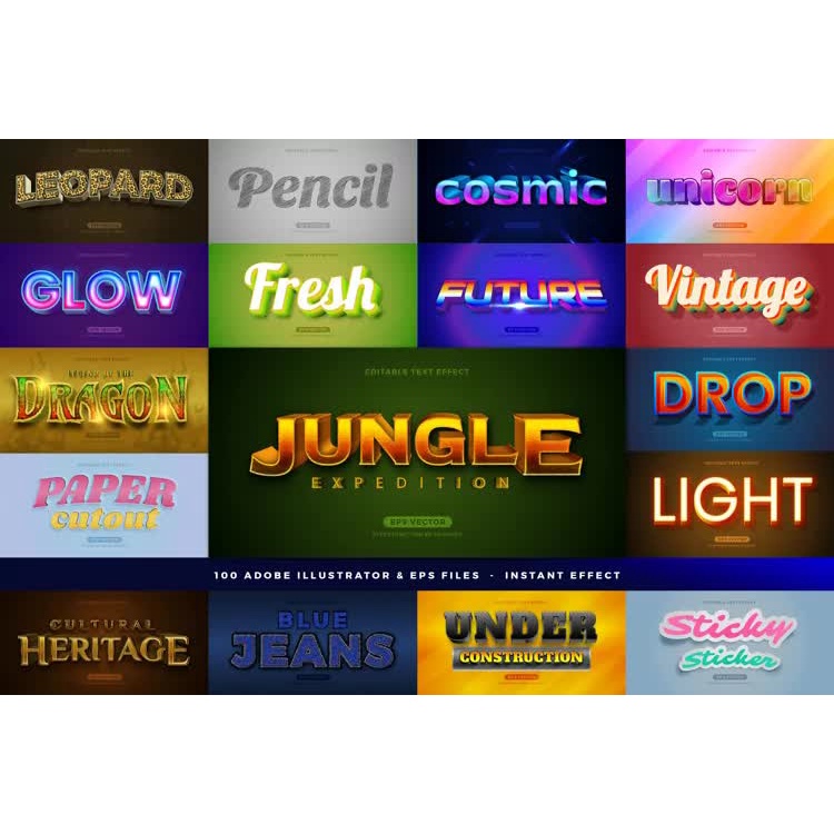 100 In1 Bundle Multipurpose Text Effect - Photoshop &amp; Illustrator